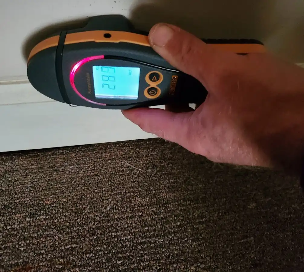 Moisture detection at baseboard during Storm Damage Restoration in Bay St. Louis